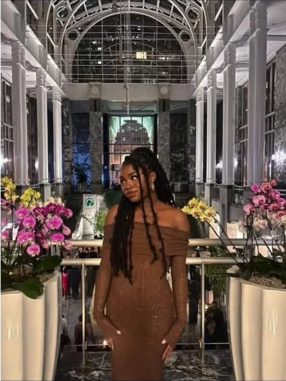 Meshki Marcel Off Shoulder Diamante Maxi Dress Chocolate M - Picture 3 of 6